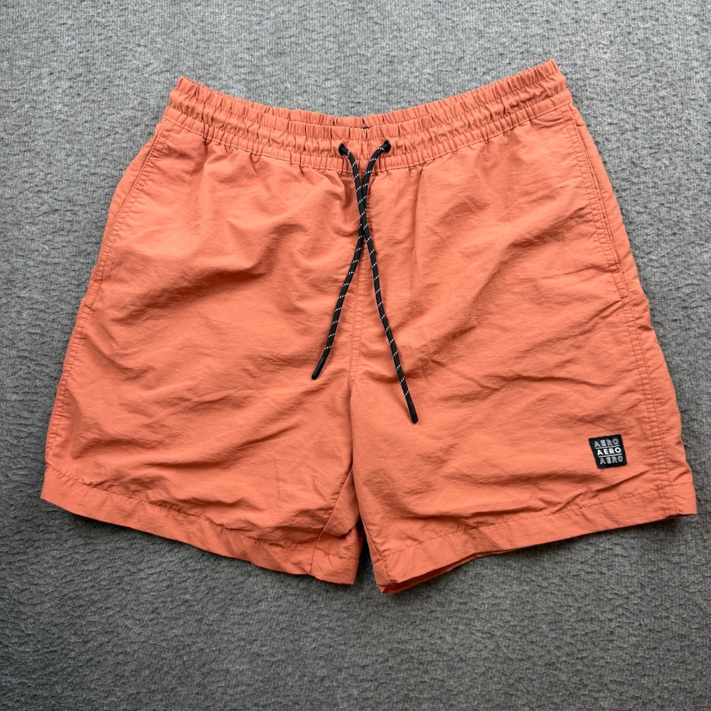 Aeropostale Swim Shorts Men's Small Orange Nylon Mesh Lined Drawstring Trunks